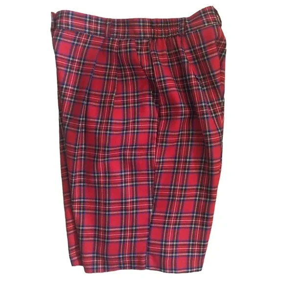 VTG Baxter & Wells Pleated Relaxed Tartan Plaid Red Bermuda Shorts 14 70’s - Picture 2 of 5